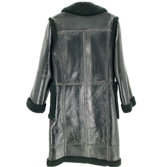 Helmut Lang Green Patent Shearling Coat Size XS - Picture 3 of 4